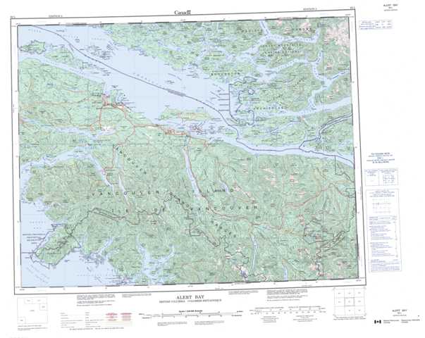 Printable Alert Bay Topographic Map 092L at 1:250,000 scale