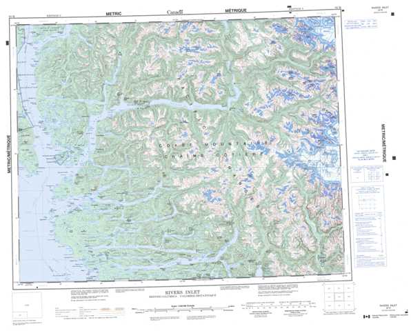 Printable Rivers Inlet Topographic Map 092M at 1:250,000 scale