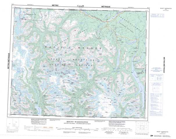 Printable Mount Waddington Topographic Map 092N at 1:250,000 scale