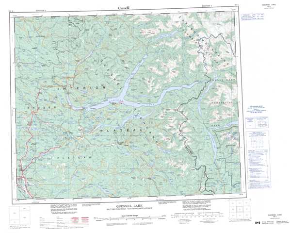 Printable Quesnel Lake Topographic Map 093A at 1:250,000 scale