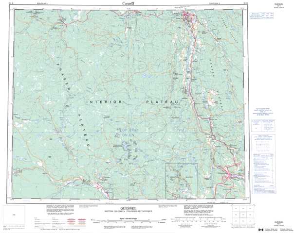 Quesnel Topographic Map that you can print: NTS 093B at 1:250,000 Scale