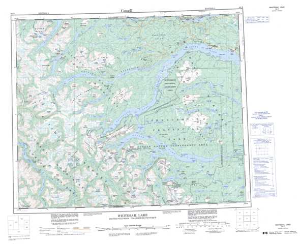 Printable Whitesail Lake Topographic Map 093E at 1:250,000 scale