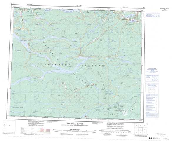 Printable Nechako River Topographic Map 093F at 1:250,000 scale