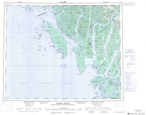 Laredo Sound Topographic Map that you can print: NTS 103A at 1:250,000 Scale