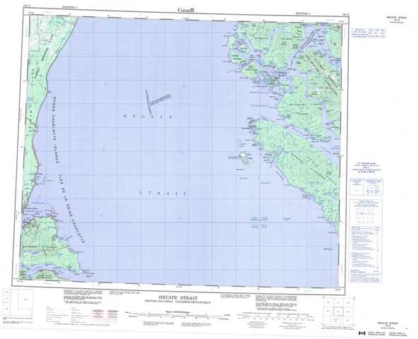Hecate Strait Topographic Map that you can print: NTS 103G at 1:250,000 Scale