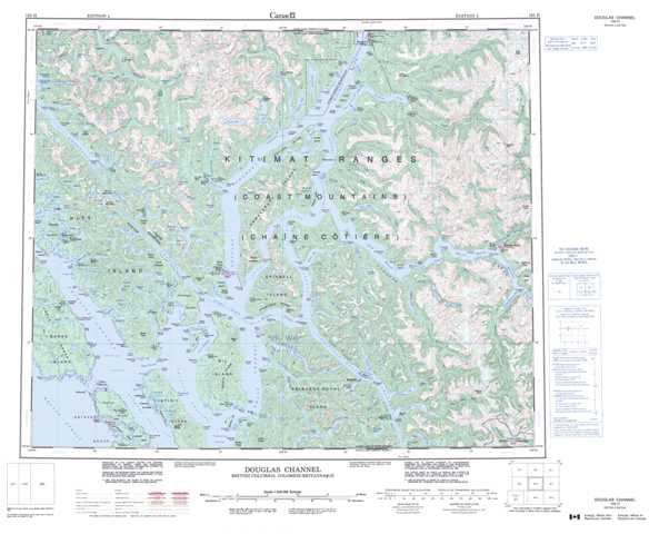 Printable Douglas Channel Topographic Map 103H at 1:250,000 scale
