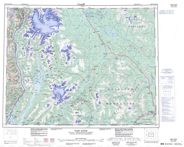 Printable Nass River Topographic Map 103P at 1:250,000 scale