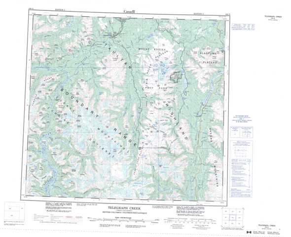 Printable Telegraph Creek Topographic Map 104G at 1:250,000 scale