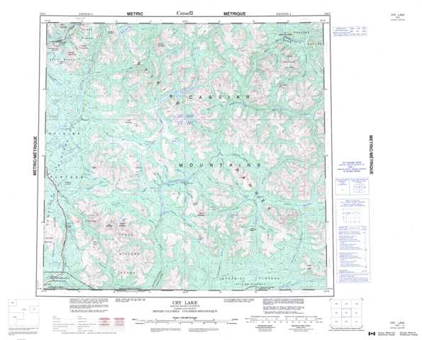 Printable Cry Lake Topographic Map 104I at 1:250,000 scale