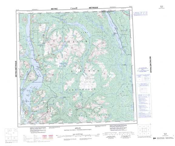 Printable Atlin Topographic Map 104N at 1:250,000 scale