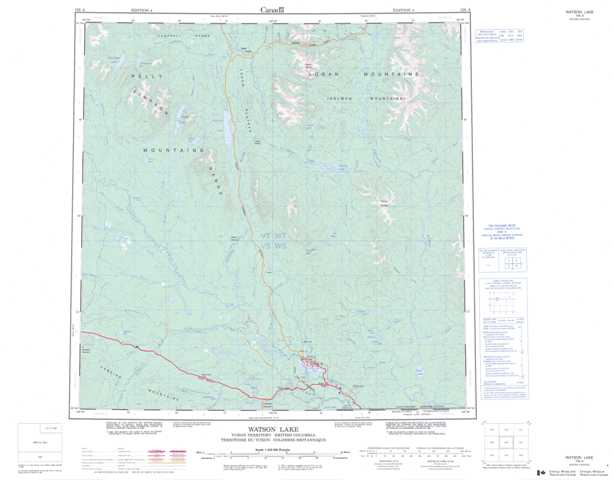 Printable Watson Lake Topographic Map 105A at 1:250,000 scale
