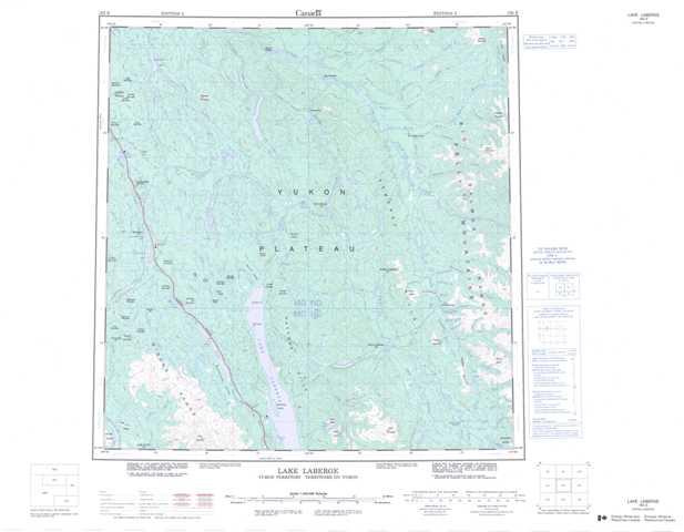 Printable Lake Laberge Topographic Map 105E at 1:250,000 scale