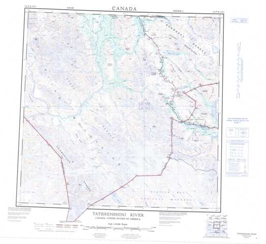 Printable Tatshenshini River Topographic Map 114P at 1:250,000 scale