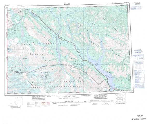Printable Kluane Lake Topographic Map 115G at 1:250,000 scale