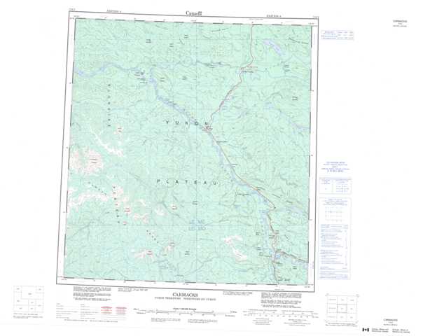 Printable Carmacks Topographic Map 115I at 1:250,000 scale
