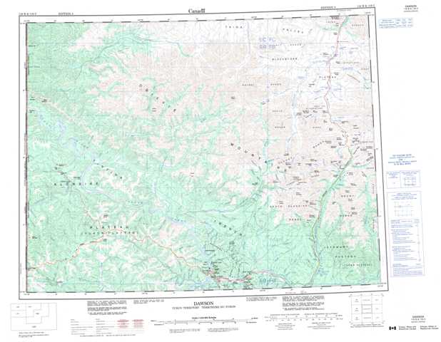 Printable Dawson Topographic Map 116B at 1:250,000 scale