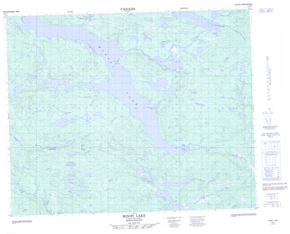Minipi Lake Topographic Paper Map 013C07 at 1:50,000 scale