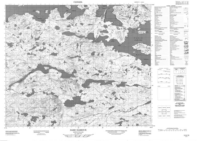 Hare Harbour Topographic Paper Map 013H10 at 1:50,000 scale