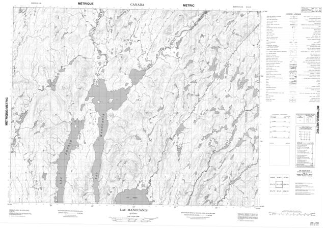 Lac Manouanis Topographic Paper Map 022L16 at 1:50,000 scale