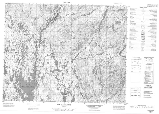 Lac Piacouadie Topographic Paper Map 022M07 at 1:50,000 scale