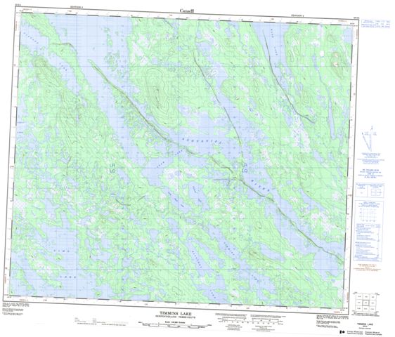 Timmins Lake Topographic Paper Map 023I04 at 1:50,000 scale