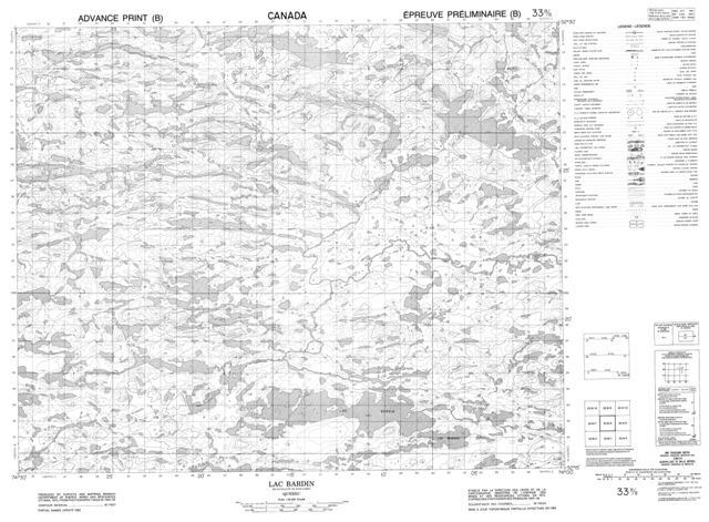 Lac Bardin Topographic Paper Map 033B08 at 1:50,000 scale