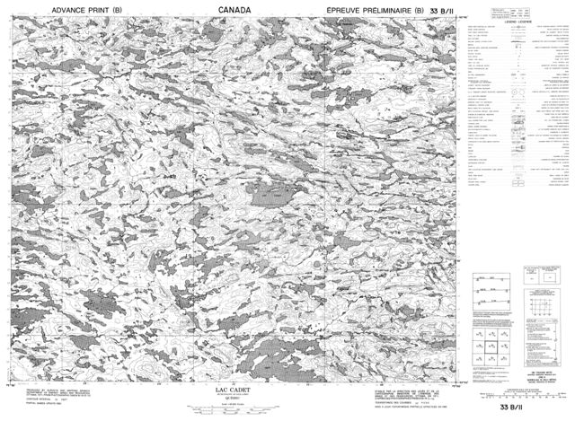 Lac Cadet Topographic Paper Map 033B11 at 1:50,000 scale