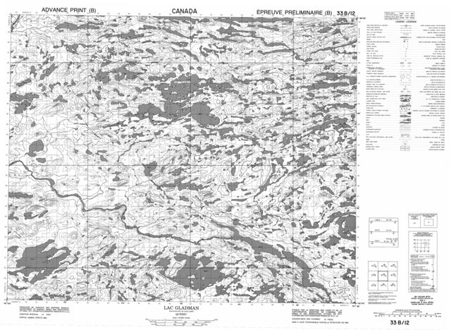 Lac Gladman Topographic Paper Map 033B12 at 1:50,000 scale