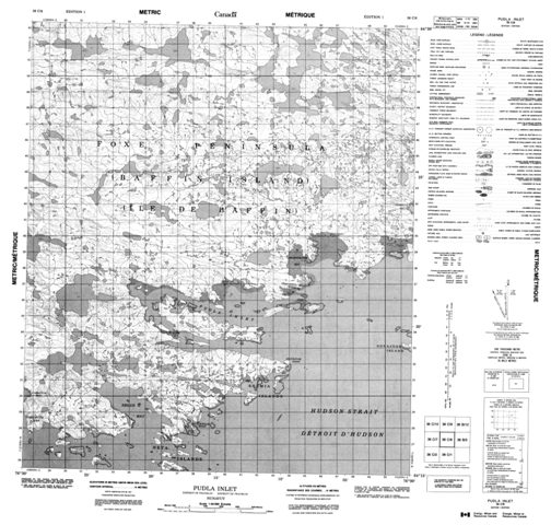 Pudla Inlet Topographic Paper Map 036C08 at 1:50,000 scale