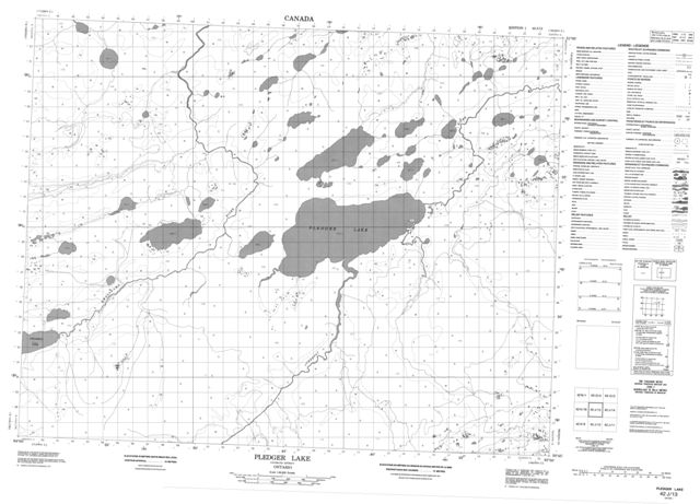 Pledger Lake Topographic Paper Map 042J13 at 1:50,000 scale