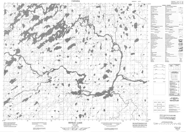 Beteau Lake Topographic Paper Map 043D03 at 1:50,000 scale