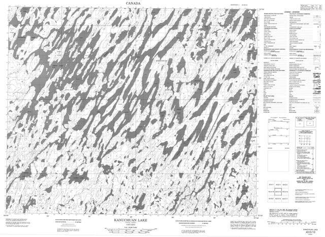 Kanuchuan Lake Topographic Paper Map 043D13 at 1:50,000 scale