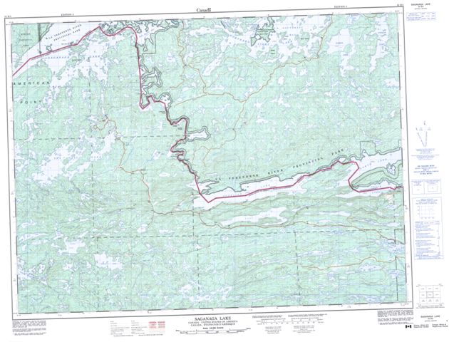 Saganaga Lake Topographic Paper Map 052B02 at 1:50,000 scale