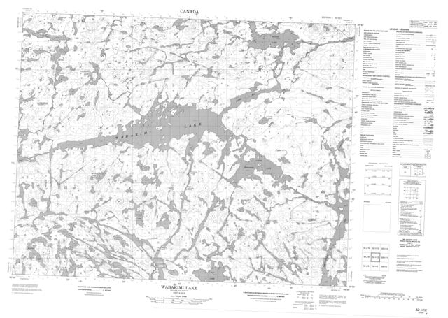 Wabakimi Lake Topographic Paper Map 052I12 at 1:50,000 scale