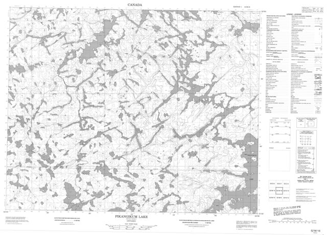 Pikangikum Lake Topographic Paper Map 052M16 at 1:50,000 scale