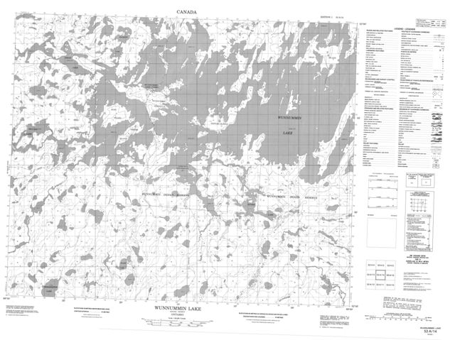 Wunnummin Lake Topographic Paper Map 053A14 at 1:50,000 scale