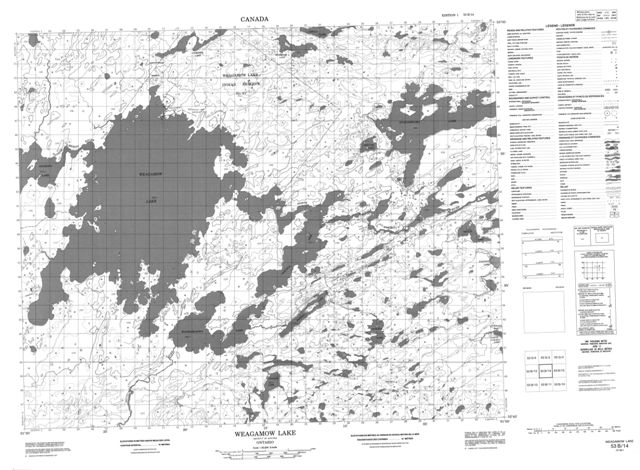 Weagamow Lake Topographic Paper Map 053B14 at 1:50,000 scale