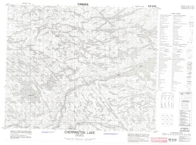 Cherrington Lake Topographic Paper Map 053D10 at 1:50,000 scale