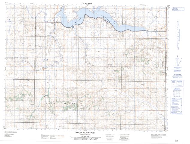 Wood Mountain Topographic Paper Map 072G08 at 1:50,000 scale