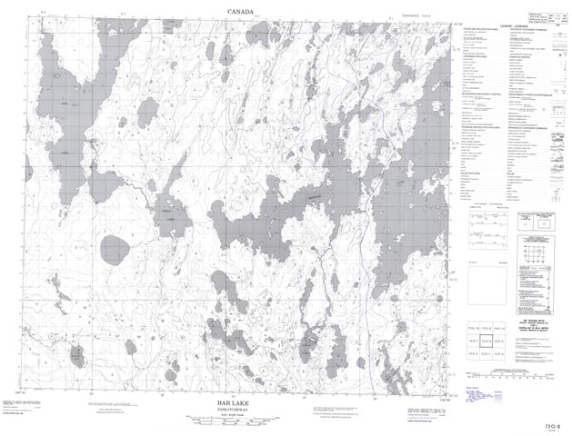 Bar Lake Topographic Paper Map 073O08 at 1:50,000 scale
