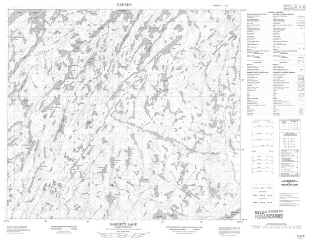 Barnett Lake Topographic Paper Map 074A06 at 1:50,000 scale