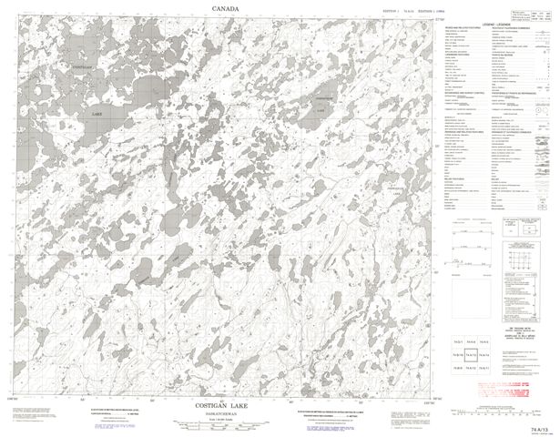 Costigan Lake Topographic Paper Map 074A13 at 1:50,000 scale