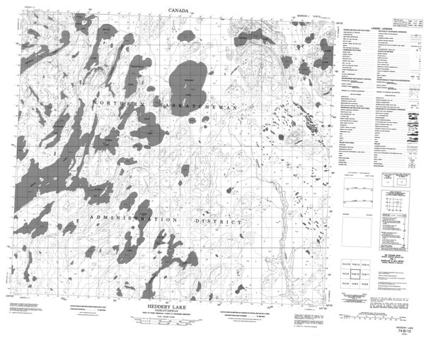 Heddery Lake Topographic Paper Map 074B12 at 1:50,000 scale