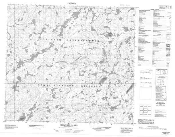 Desnomie Lakes Topographic Paper Map 074B15 at 1:50,000 scale