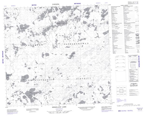 Hekelaar Lake Topographic Paper Map 074F15 at 1:50,000 scale