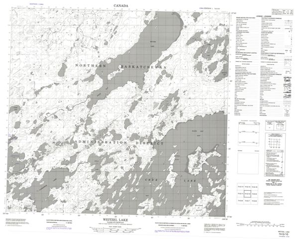 Weitzel Lake Topographic Paper Map 074G10 at 1:50,000 scale
