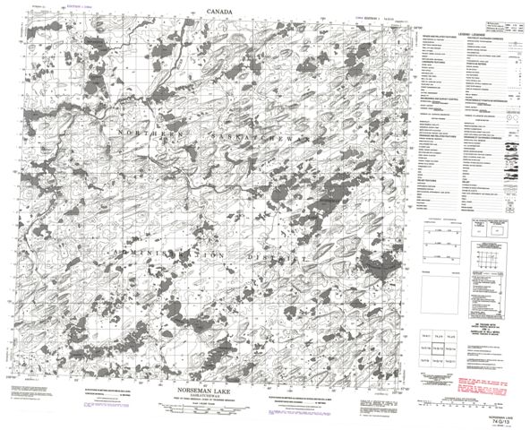 Norseman Lake Topographic Paper Map 074G13 at 1:50,000 scale
