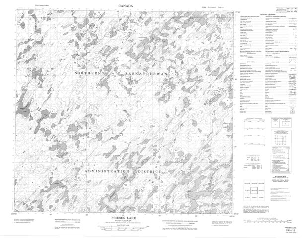 Friesen Lake Topographic Paper Map 074H12 at 1:50,000 scale