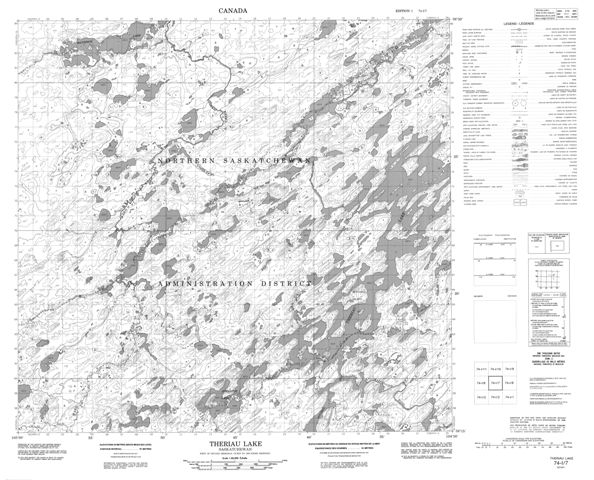 Theriau Lake Topographic Paper Map 074I07 at 1:50,000 scale