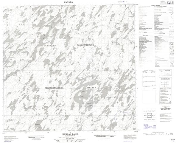 Henday Lake Topographic Paper Map 074I08 at 1:50,000 scale